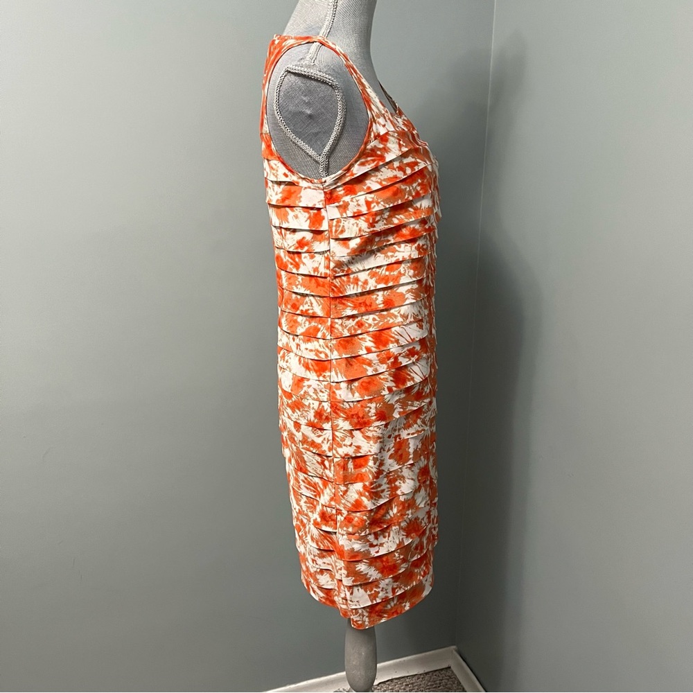 MICHAEL MICHAEL KORS size 2 sleeveless layered orange cocktail print dress - Picture 6 of 9